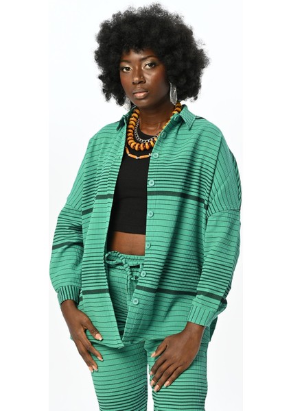 Yatay Çizgi Desenli Oversize Kesim Gömlek fiyatları