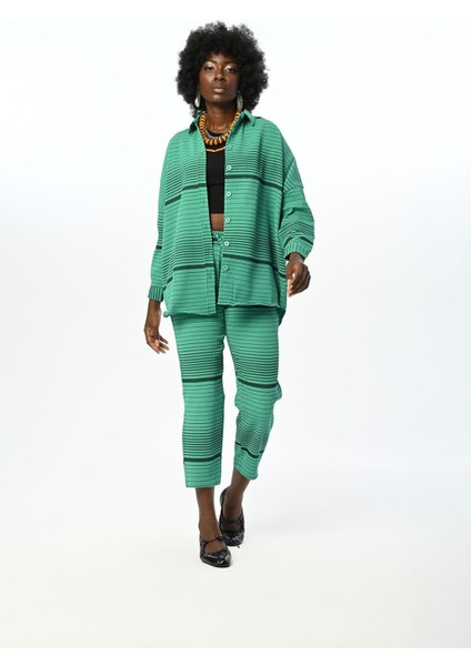 Yatay Çizgi Desenli Oversize Kesim Gömlek fırsatları