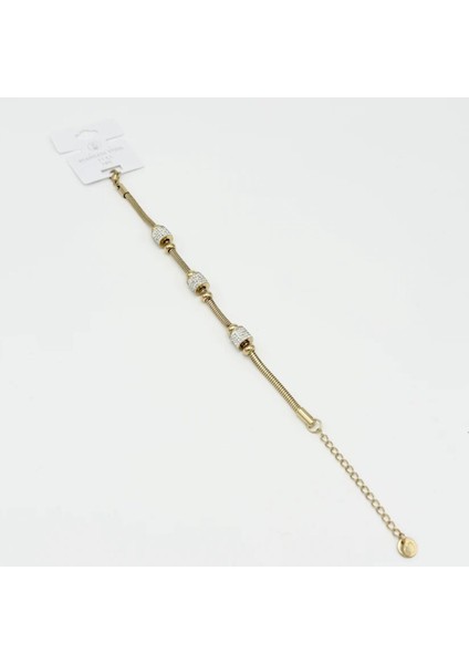 Altın Renk Taş Detaylı Paslanmaz Çelik Bileklik 14 K