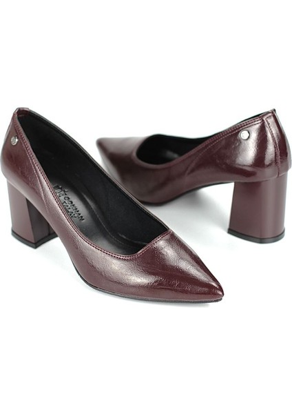 Nevra Esnek Yumuşak Kaymaz Taban (7 Cm) Bordo Rugan Kadın Kalın Topuklu Ayakkabı modelleri