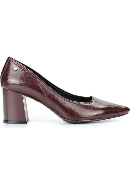 Nevra Esnek Yumuşak Kaymaz Taban (7 Cm) Bordo Rugan Kadın Kalın Topuklu Ayakkabı fırsatları