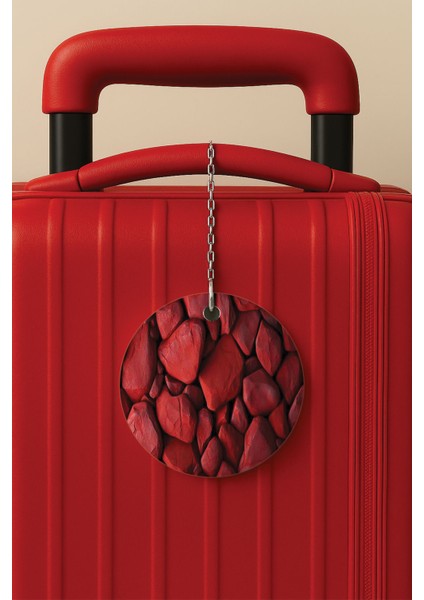 Desenli Baskılı Pleksi Zincir Aparatlı Bavul Etiketi Valiz Etiketi Kırmızı Volkanik