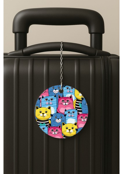 Süslü Kediler Desenli Uv Baskılı Pleksi Bavul Etiketi Seyahat Tatil Valiz Etiketi