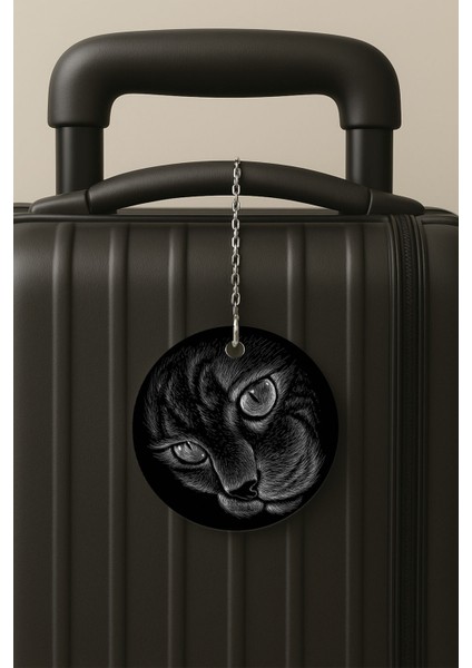 Tekir Kedi Çizim Desenli Uv Baskılı Pleksi Bavul Etiketi Seyahat Tatil Valiz Etiketi