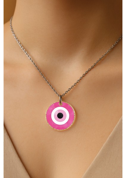 Şeffaf Sert Akrilik Kolye Ucu ve Üzeri Zincirli Desenli Kolye Nazarlık