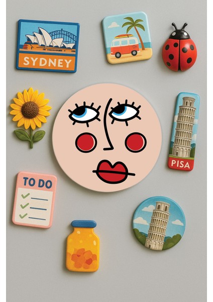 Modern ve Dekoratif Yuvarlak Buzdolabı Magneti Magnet Büyük Boy 10X10 cm - Güzellik