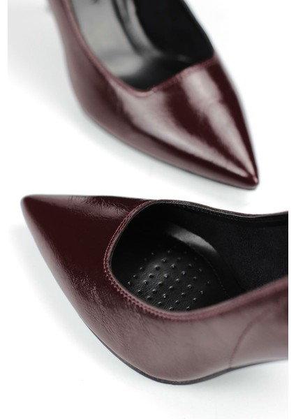 Jimena Esnek Yumuşak Kaymaz Taban (8 Cm) Bordo Rugan Kadın Topuklu Ayakkabı modelleri