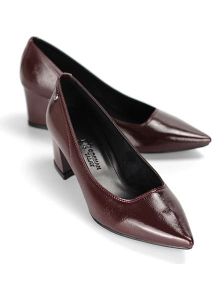 Zaneta Esnek Yumuşak Kaymaz Taban (4 Cm) Kadın Kalın Topuk Bordo Rugan Ayakkabı fiyatları