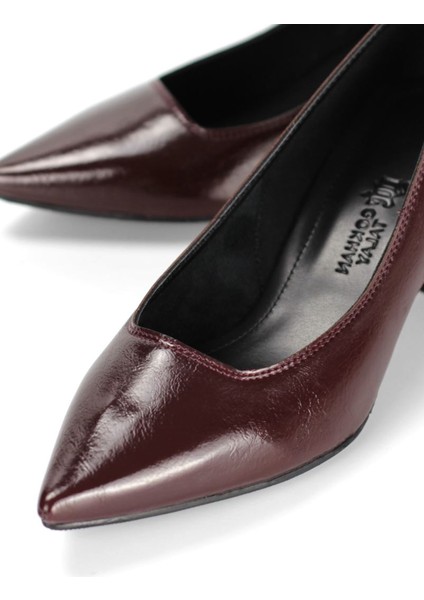 Zaneta Esnek Yumuşak Kaymaz Taban (4 Cm) Kadın Kalın Topuk Bordo Rugan Ayakkabı indirimleri