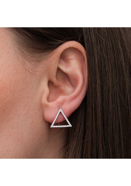 Gümüş Beyaz Taşlı Üçgen Küpe fiyatları
