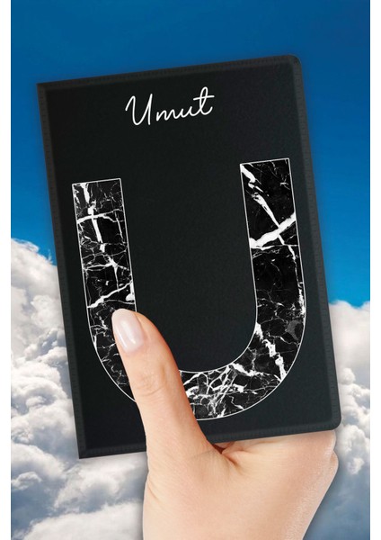 Isim Yazılı Pasaport Kılıfı Desenli Pasaport Kabı Kişiye Özel - U Harfi Mermer