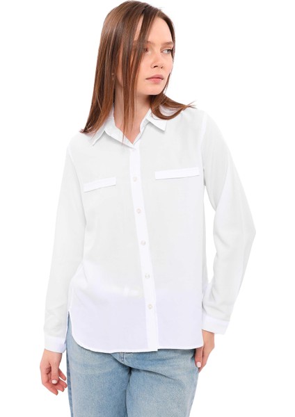 Kadın Cep Detaylı Uzun Kollu Basic Gömlek