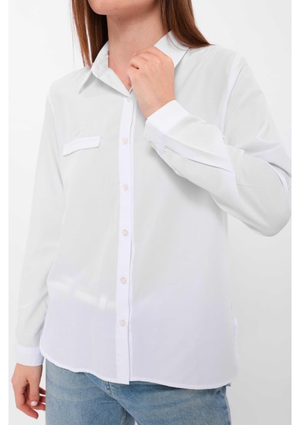 Kadın Cep Detaylı Uzun Kollu Basic Gömlek modelleri