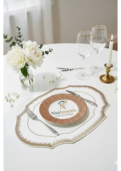 6 Adet Simli Nakışlı Keten Amerikan Servis - Keten Supla