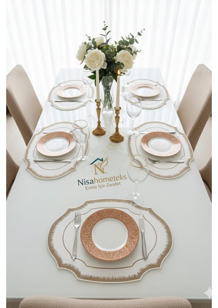 6 Adet Simli Nakışlı Keten Amerikan Servis - Keten Supla modelleri