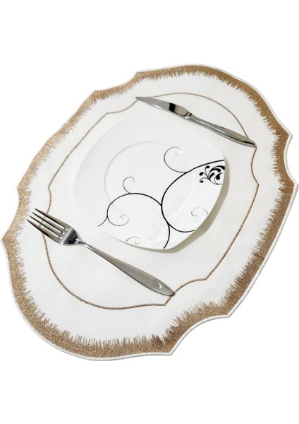 6 Adet Simli Nakışlı Keten Amerikan Servis - Keten Supla indirimleri