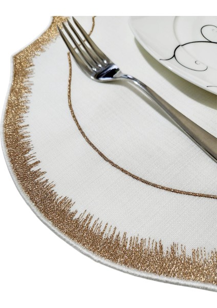 6 Adet Simli Nakışlı Keten Amerikan Servis - Keten Supla