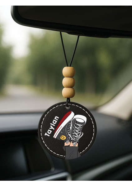 Kişiye Özel Isim Yazılı 1.sınıf Deri Oto Aksesuar Dikiz Aynası Süsü Siyah - Keyfim Gıcır