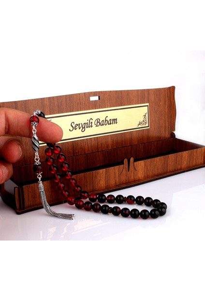 Gümüş Mine Püsküllü Sevgili Babam Yazılı Ahşap Kutulu Ateş Kehribar Tesbih fiyatları