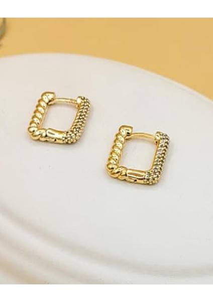 Gold Kare Halka Küpe