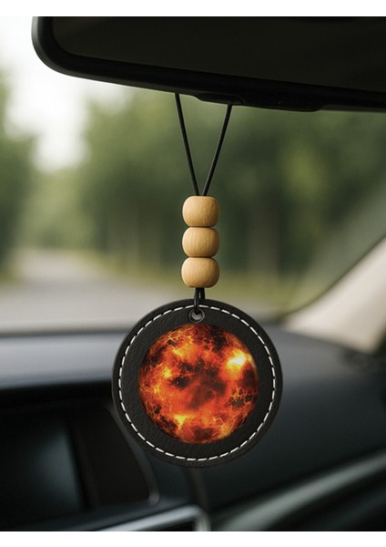 1.sınıf Suni Deri Süslemeli Desenli Uv Baskı Dikiz Araç Aynası Süsü Siyah - Krater