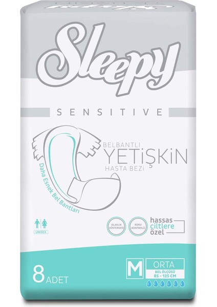 Sensitive Belbantlı Yetişkin Hasta Bezi Medium 8'li 2 Adet