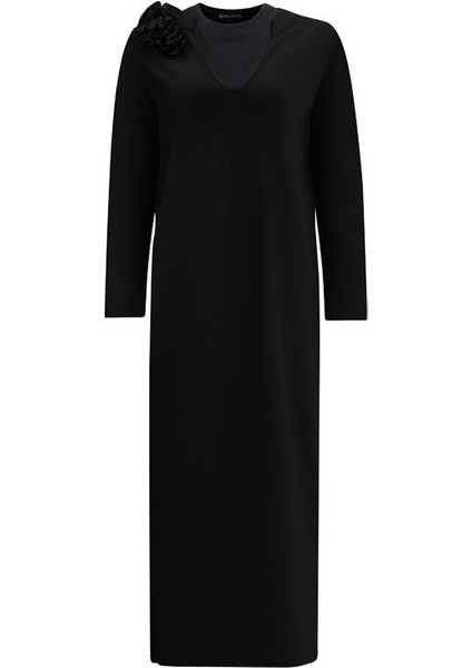 T25Y-4041 Mıssdalıda Çiçek Broşlu Triko Elbise