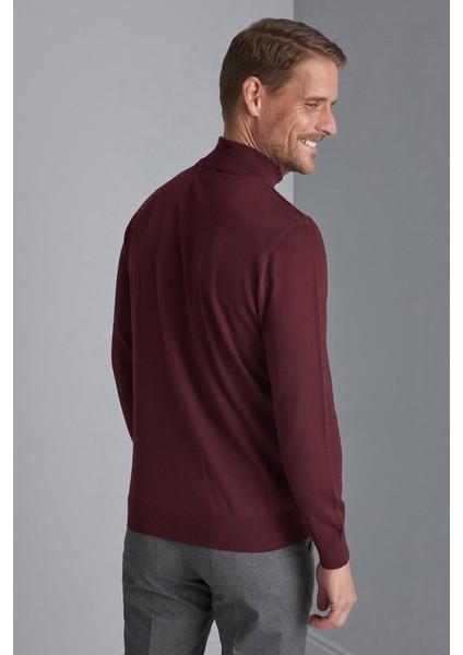 Bordo Standart Fit Dar Kalıp Yarım Balıkçı Düz Uzun Kollu Triko modelleri