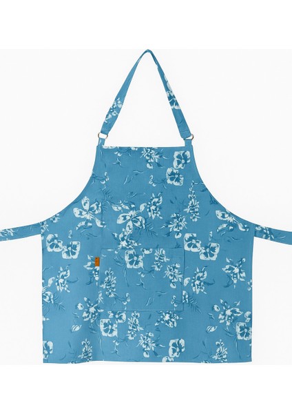 Aqua Flora Likralı Pamuklu Denim Mavi Çiçek Desenli Mutfak Önlüğü fiyatları