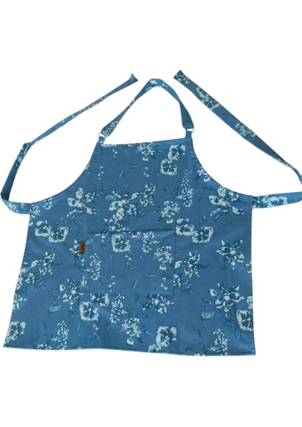 Aqua Flora Likralı Pamuklu Denim Mavi Çiçek Desenli Mutfak Önlüğü modelleri