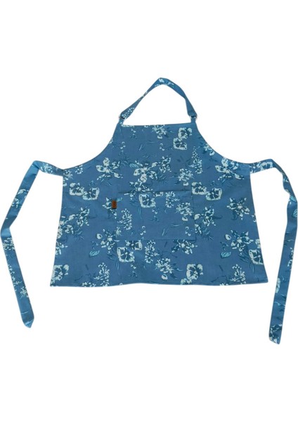 Aqua Flora Likralı Pamuklu Denim Mavi Çiçek Desenli Mutfak Önlüğü fırsatları