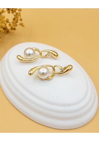 Gold Akış Incili Pirinç Küpe modelleri