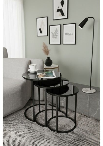 Zigon Sehpa 3'lü Yan Sehpa Orta Sehpa Füme Cam