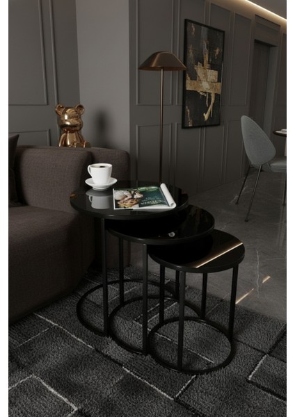 Zigon Sehpa 3'lü Yan Sehpa Orta Sehpa Füme Cam fiyatları