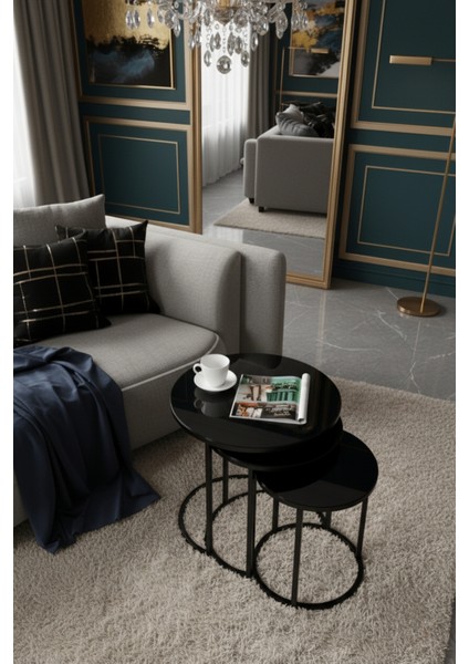 Zigon Sehpa 3'lü Yan Sehpa Orta Sehpa Füme Cam modelleri