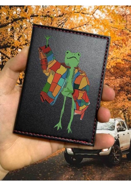 Hipster Kurbağa Ruhsat Kabı Logolu Oto Ruhsat Kılıfı Vinleks Deri Dikişli Araç Ruhsat Koruyucu