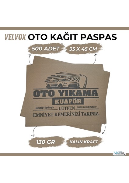 Oto Kağıt Paspas 500 Adet 35X45 cm – 130 gr Kalın Kraft Kağıt, Dayanıklı Oto Yıkama Kağıt Paspas