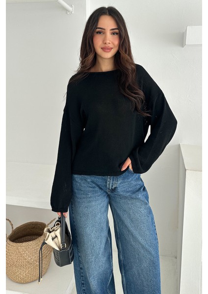 Kadın Omuz Açık Salaş Triko Kazak – Soft Elegance