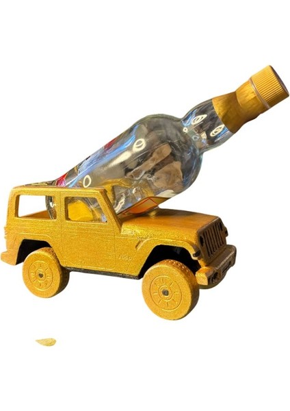 Jeep Figürlü Şarap Standı – El Boyaması Dekoratif Araç Temalı Şarap Tutucu ve Masa Üstü Obje