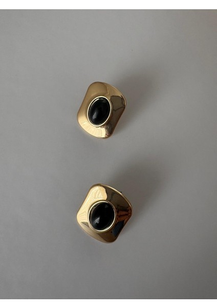 Vintage Tasarım Kare Model Siyah Gold Çelik Küpe fiyatları