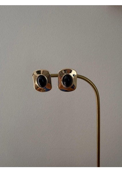 Vintage Tasarım Kare Model Siyah Gold Çelik Küpe fırsatları