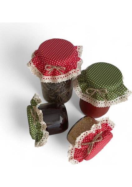 6 Adet Kendinden Lastikli Kırmızı ve Yeşil Renk Puantiyeli Kavanoz Kapağı Şapkası/örtüsü