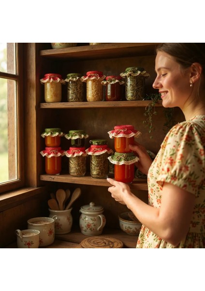 6 Adet Kendinden Lastikli Kırmızı ve Yeşil Renk Puantiyeli Kavanoz Kapağı Şapkası/örtüsü fiyatları