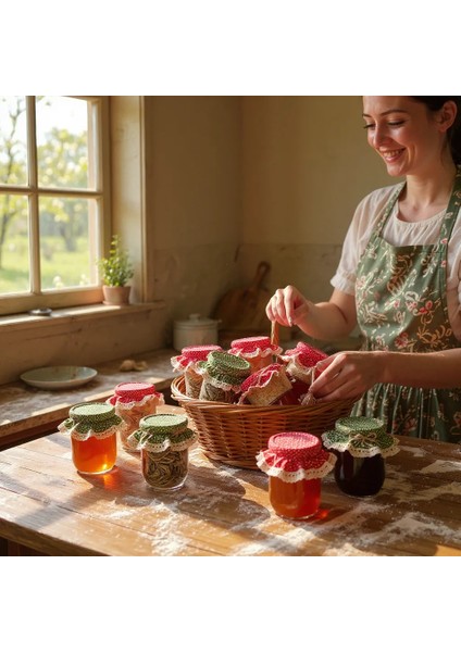 6 Adet Kendinden Lastikli Kırmızı ve Yeşil Renk Puantiyeli Kavanoz Kapağı Şapkası/örtüsü modelleri