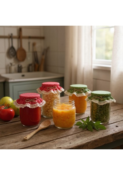 6 Adet Kendinden Lastikli Kırmızı ve Yeşil Renk Puantiyeli Kavanoz Kapağı Şapkası/örtüsü fırsatları