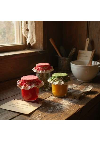 6 Adet Kendinden Lastikli Kırmızı ve Yeşil Renk Puantiyeli Kavanoz Kapağı Şapkası/örtüsü indirimleri