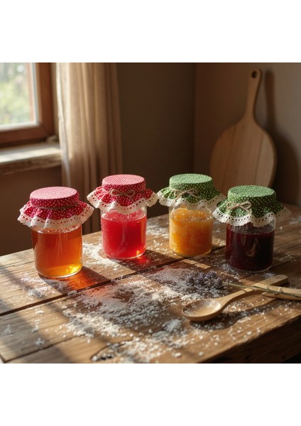 6 Adet Kendinden Lastikli Kırmızı ve Yeşil Renk Puantiyeli Kavanoz Kapağı Şapkası/örtüsü