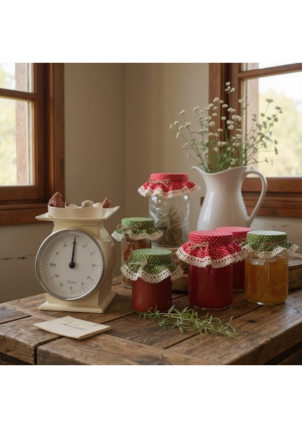 6 Adet Kendinden Lastikli Kırmızı ve Yeşil Renk Puantiyeli Kavanoz Kapağı Şapkası/örtüsü