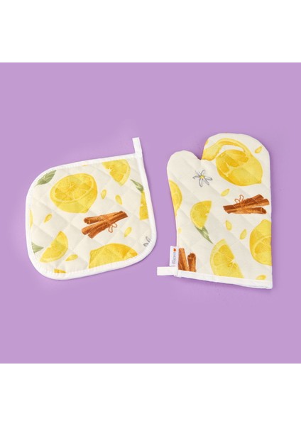 Soft Nemo Fırın Eldiveni ve Tutaç - Ekru / Sarı - 17X28 cm + 20X20 cm