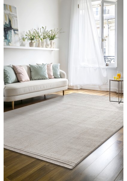 Yalın Microfiber Bukle Dokuma Halı Antre Hol Kesme Halı Yolluk 5771 Krem